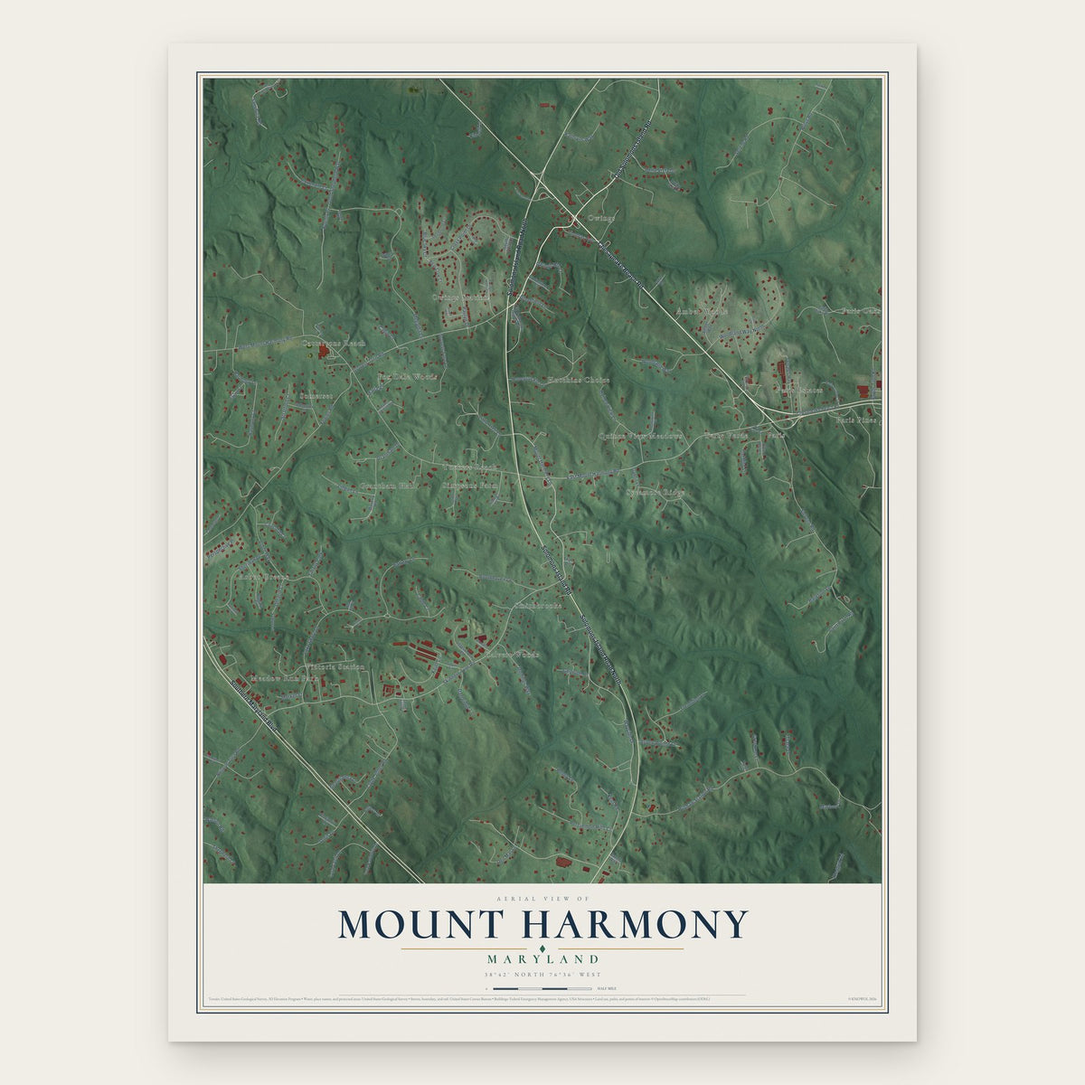 Mount Harmony, Maryland map print, the full design