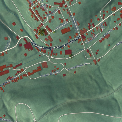 Close-up of the map of Mount Savage, Maryland print showing street and building detail