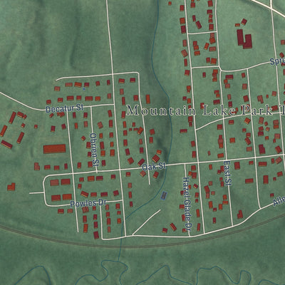 Second close-up of the map of Mountain Lake Park, Maryland print showing more streets and buildings