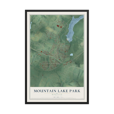 Map of Mountain Lake Park, Maryland, 12 x 18 inch print in a black wood frame