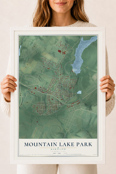 Map of Mountain Lake Park, Maryland, 18 x 24 inch print in a white wood frame