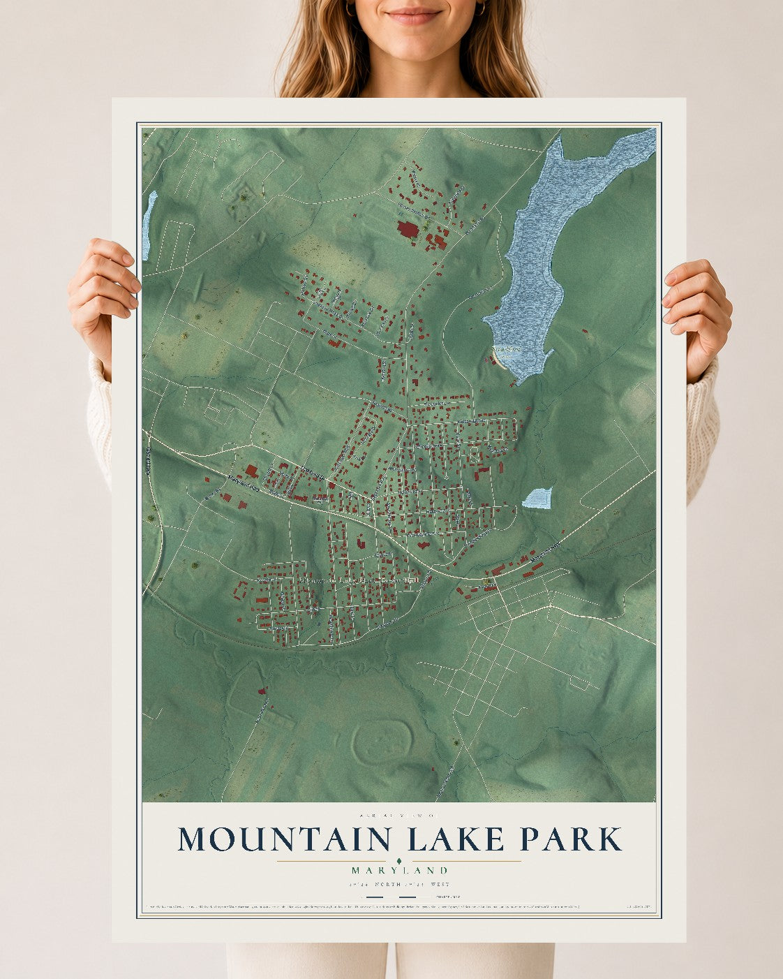 Map of Mountain Lake Park, Maryland, 24 x 36 inch unframed archival matte print