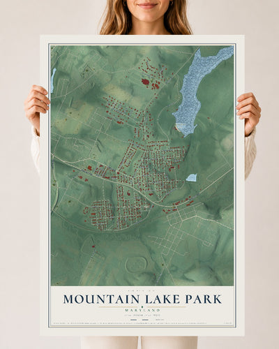 Map of Mountain Lake Park, Maryland, 24 x 36 inch unframed archival matte print