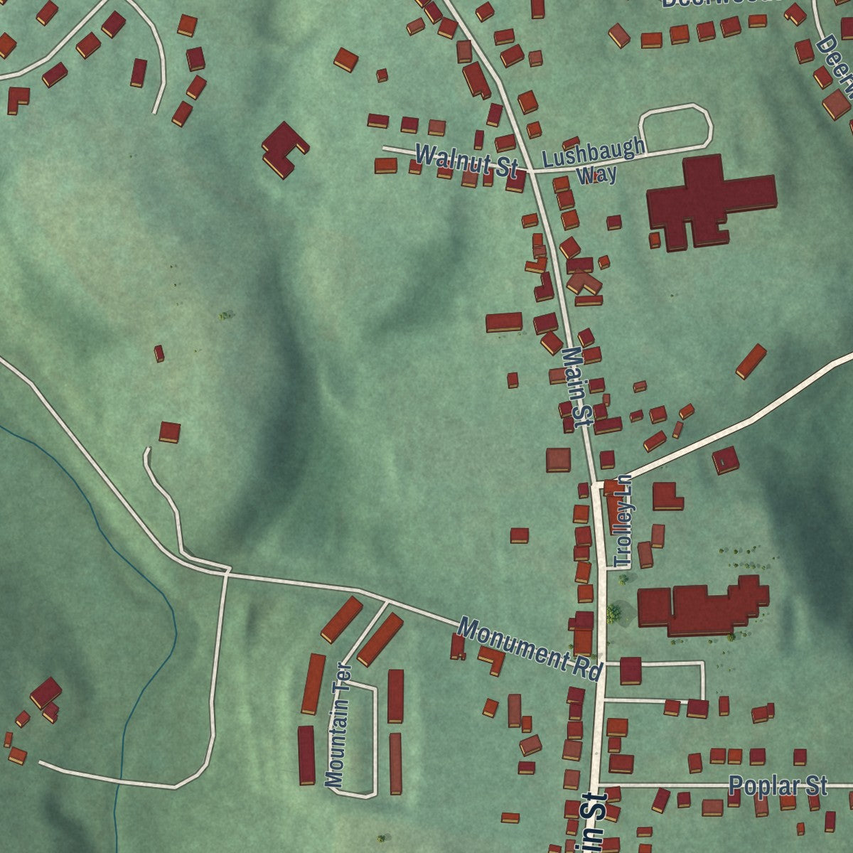 Second close-up of the map of Myersville, Maryland print showing more streets and buildings