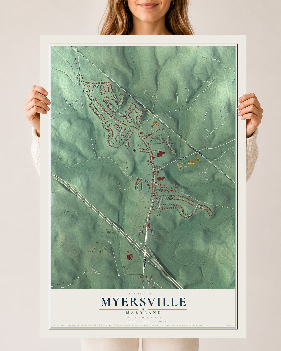 Map of Myersville, Maryland, 24 x 36 inch unframed archival matte print