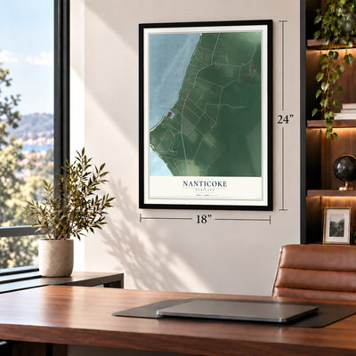 Nanticoke, Maryland map, 18 x 24 inch print in a black frame in a home office