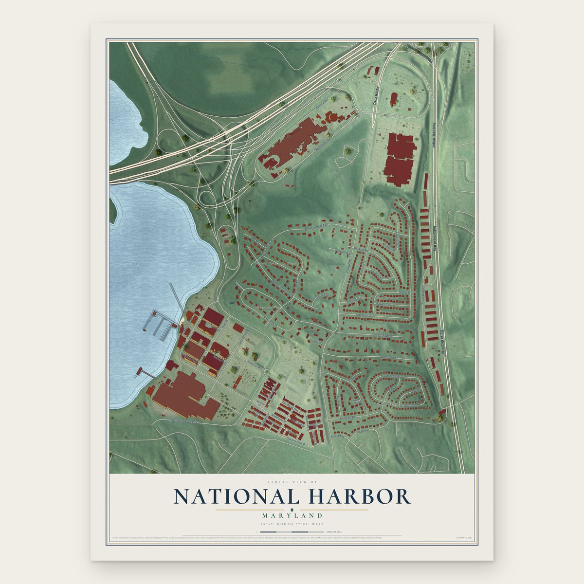 National Harbor, Maryland map print, the full design