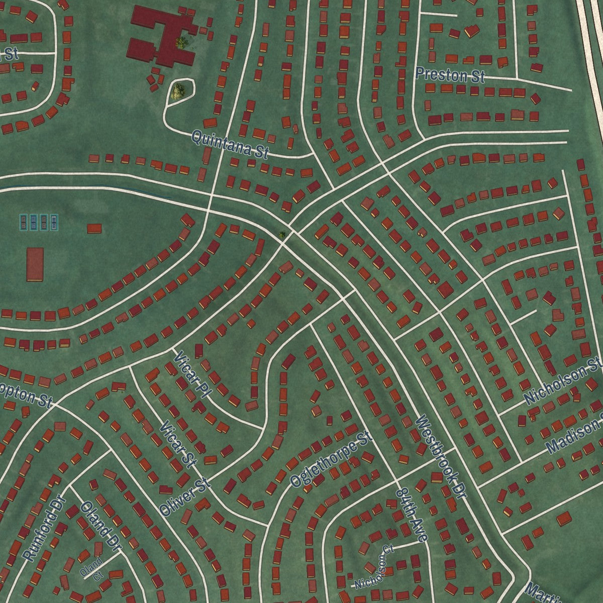 Close-up of the map of New Carrollton, Maryland print showing street and building detail