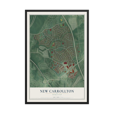 Map of New Carrollton, Maryland, 12 x 18 inch print in a black wood frame