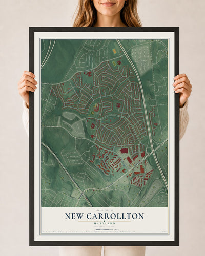Map of New Carrollton, Maryland, 24 x 36 inch print in a black wood frame
