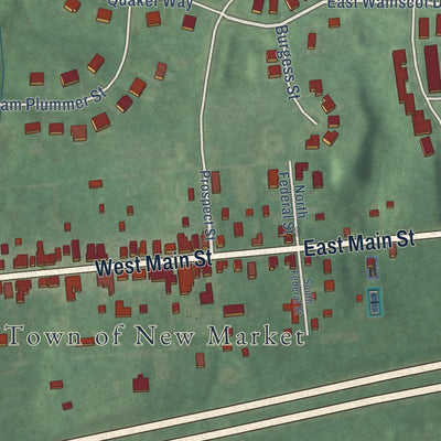 Second close-up of the map of New Market, Maryland print showing more streets and buildings