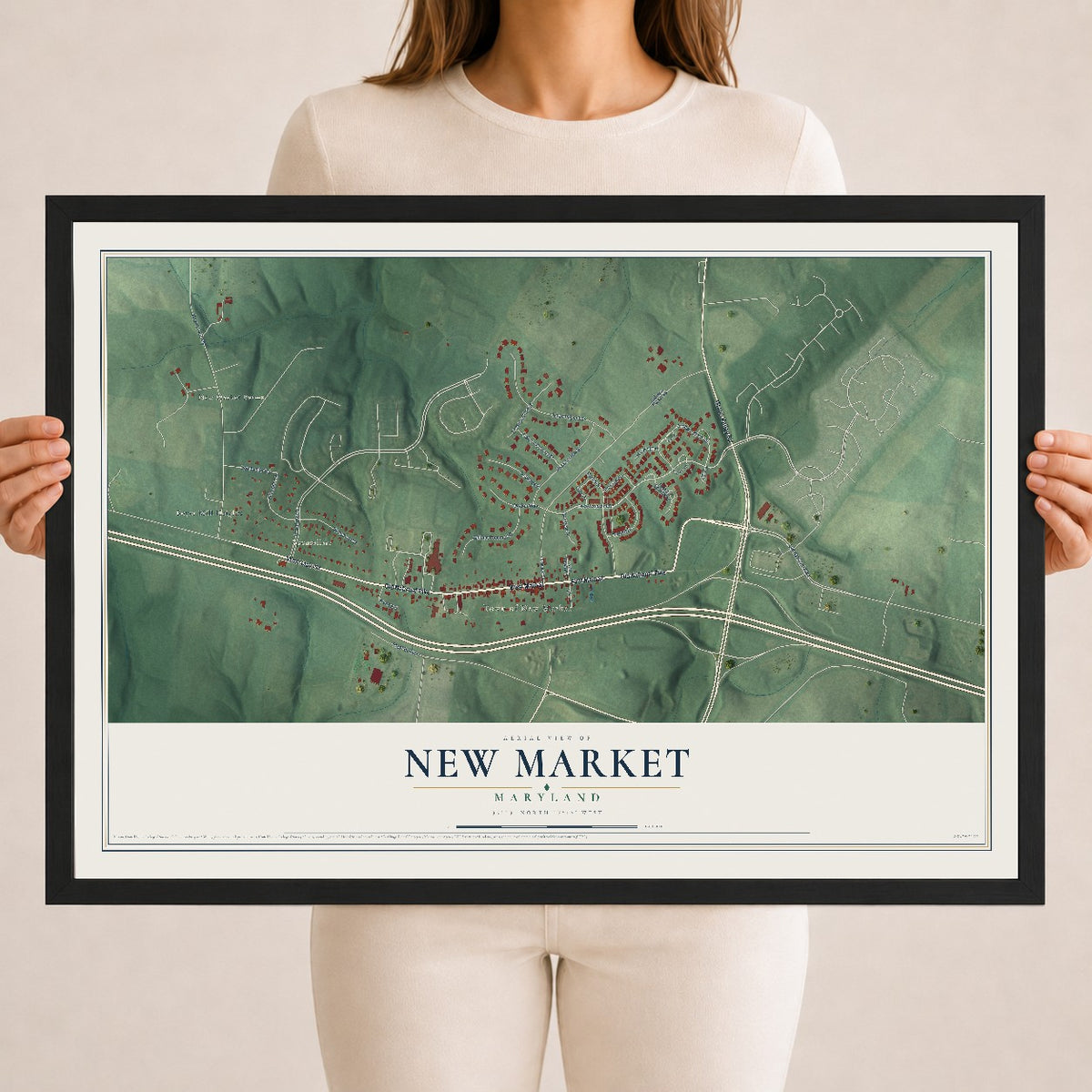 Map of New Market, Maryland, 18 x 24 inch print in a black wood frame