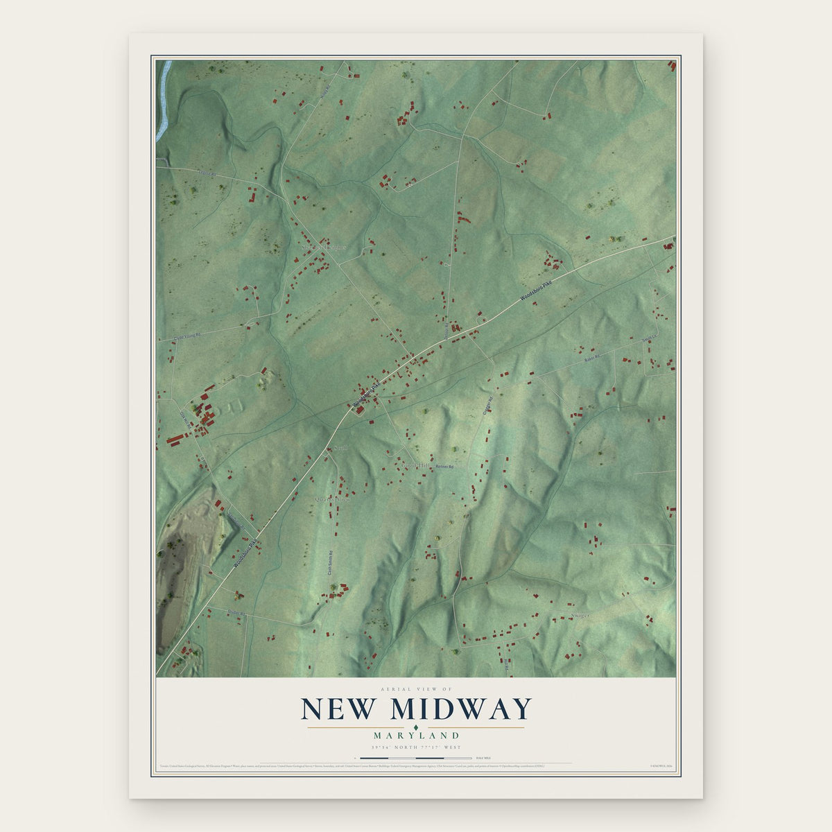New Midway, Maryland map print, the full design