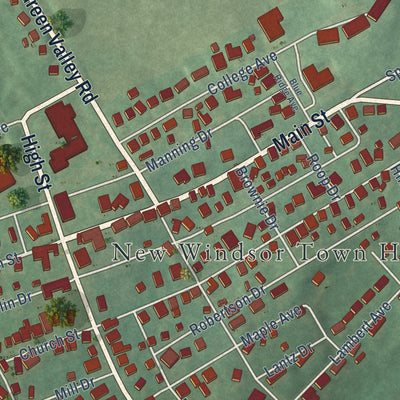 Close-up of the map of New Windsor, Maryland print showing street and building detail