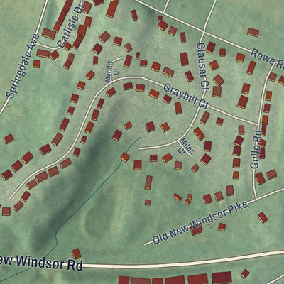 Second close-up of the map of New Windsor, Maryland print showing more streets and buildings