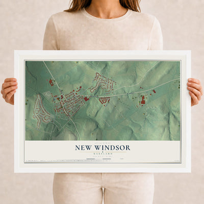 Map of New Windsor, Maryland, 12 x 18 inch print in a white wood frame