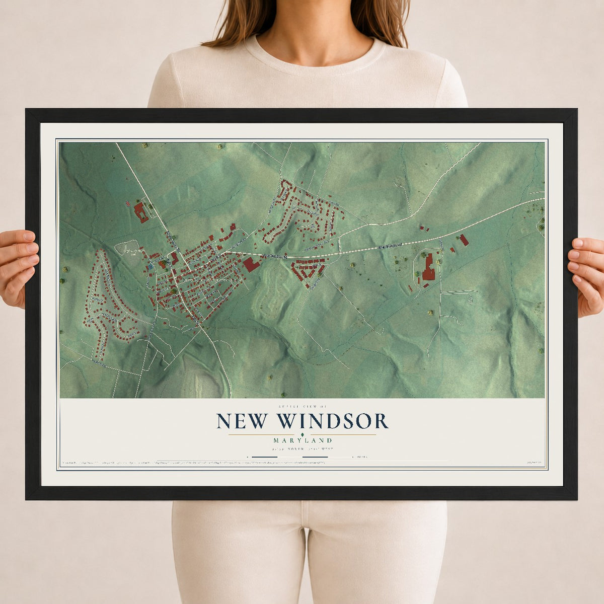 Map of New Windsor, Maryland, 18 x 24 inch print in a black wood frame