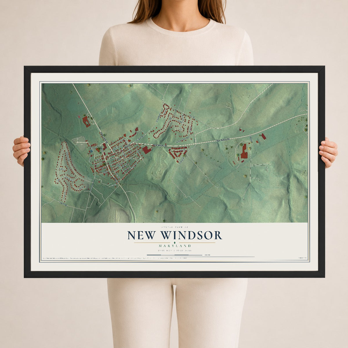 Map of New Windsor, Maryland, 24 x 36 inch print in a black wood frame