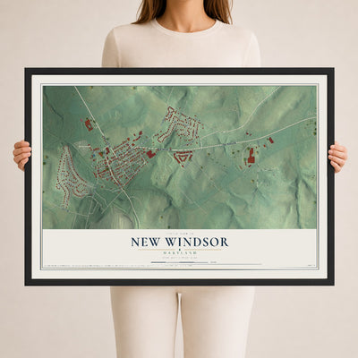 Map of New Windsor, Maryland, 24 x 36 inch print in a black wood frame