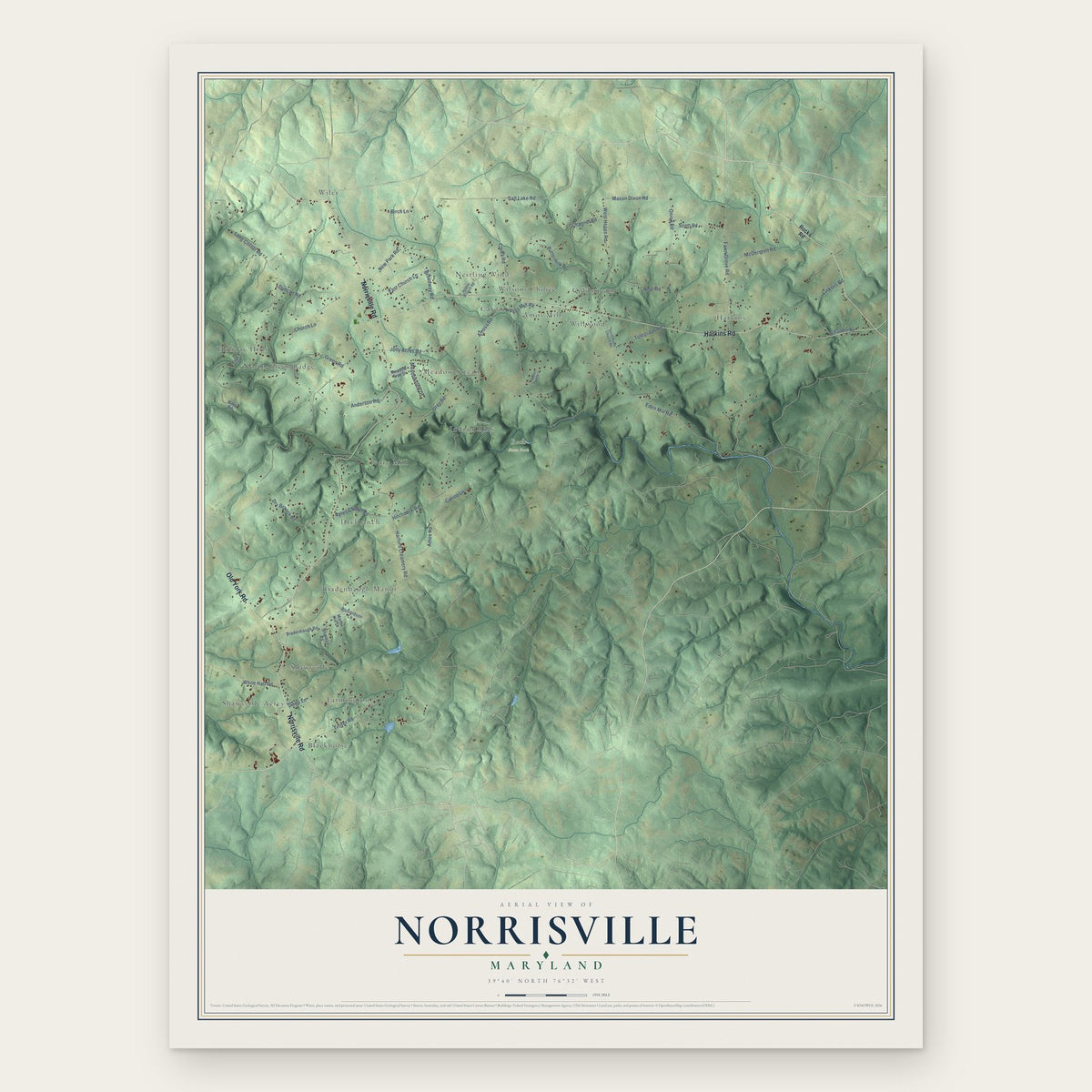 Norrisville, Maryland map print, the full design