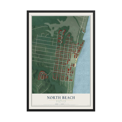 Map of North Beach, Maryland, 12 x 18 inch print in a black wood frame