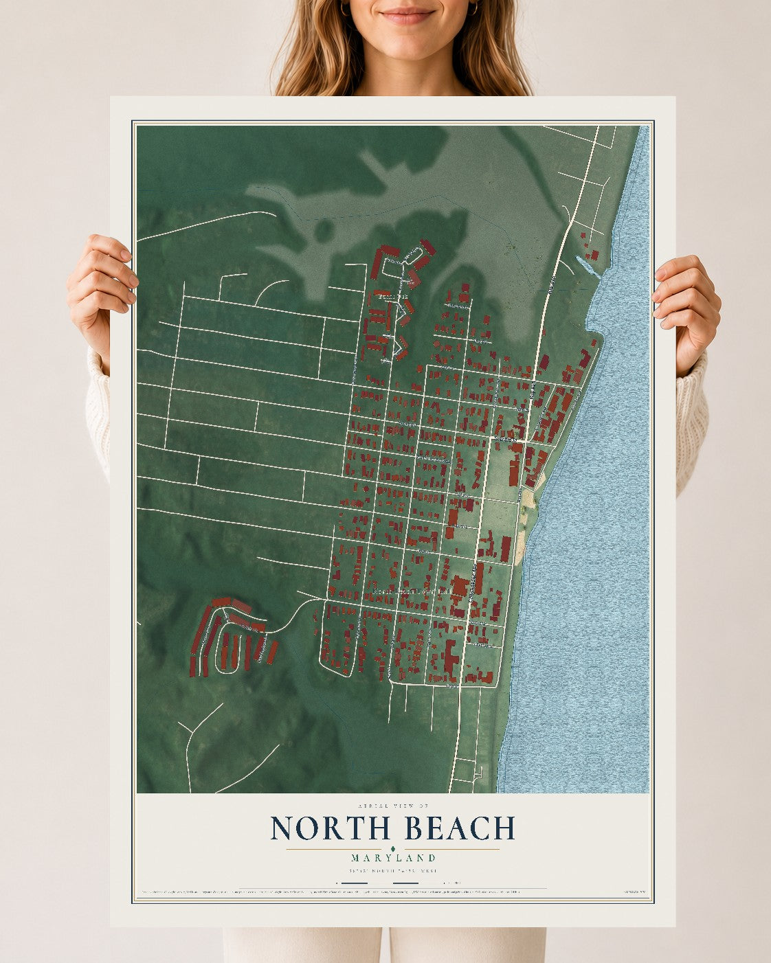 Map of North Beach, Maryland, 24 x 36 inch unframed archival matte print
