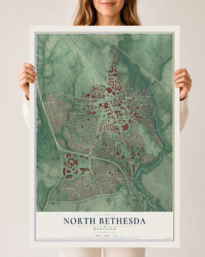Map of North Bethesda, Maryland, 24 x 36 inch unframed archival matte print