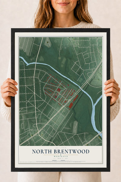 Map of North Brentwood, Maryland, 18 x 24 inch print in a black wood frame