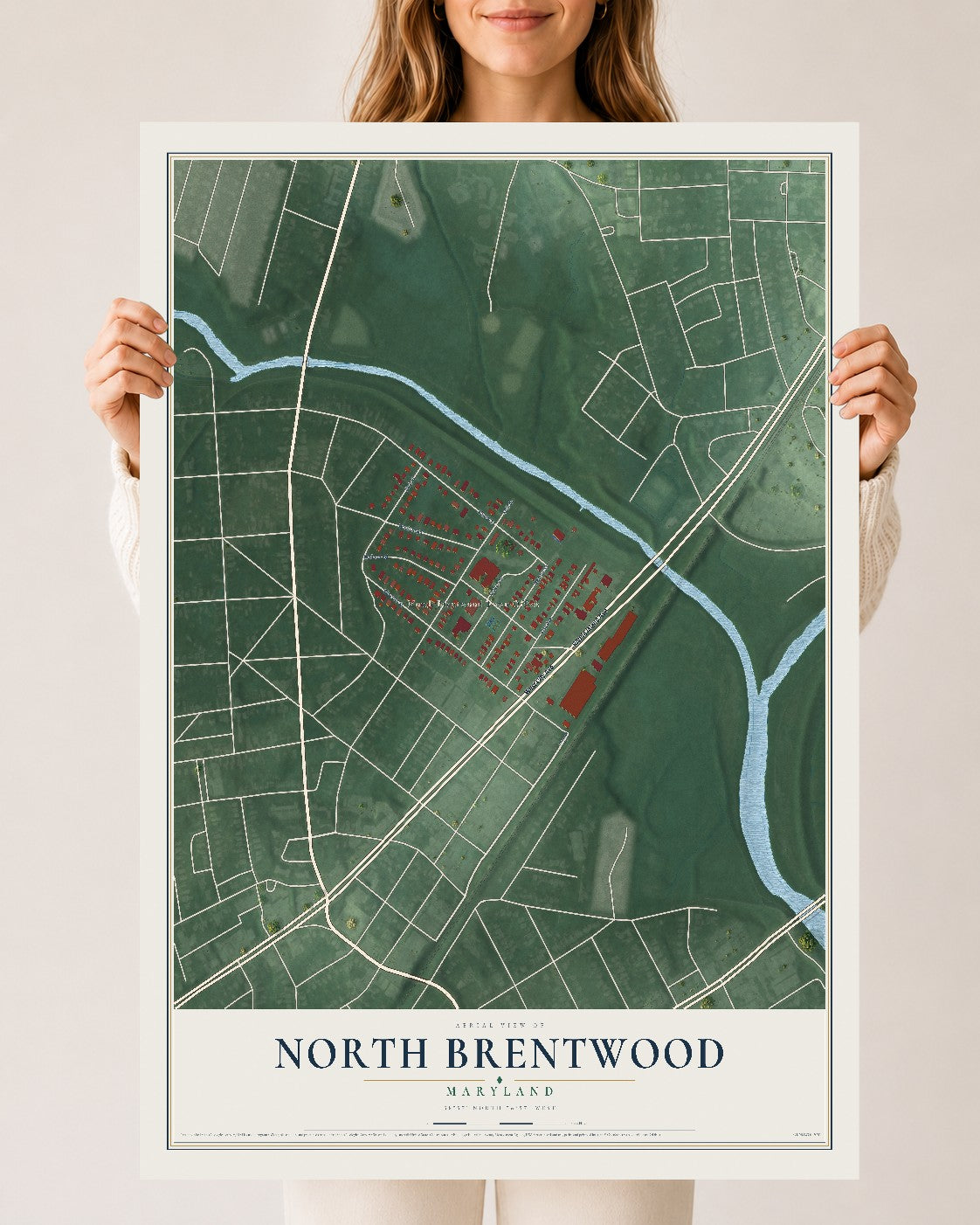 Map of North Brentwood, Maryland, 24 x 36 inch unframed archival matte print