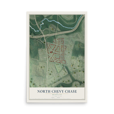 Map of North Chevy Chase, Maryland, 12 x 18 inch unframed archival matte print