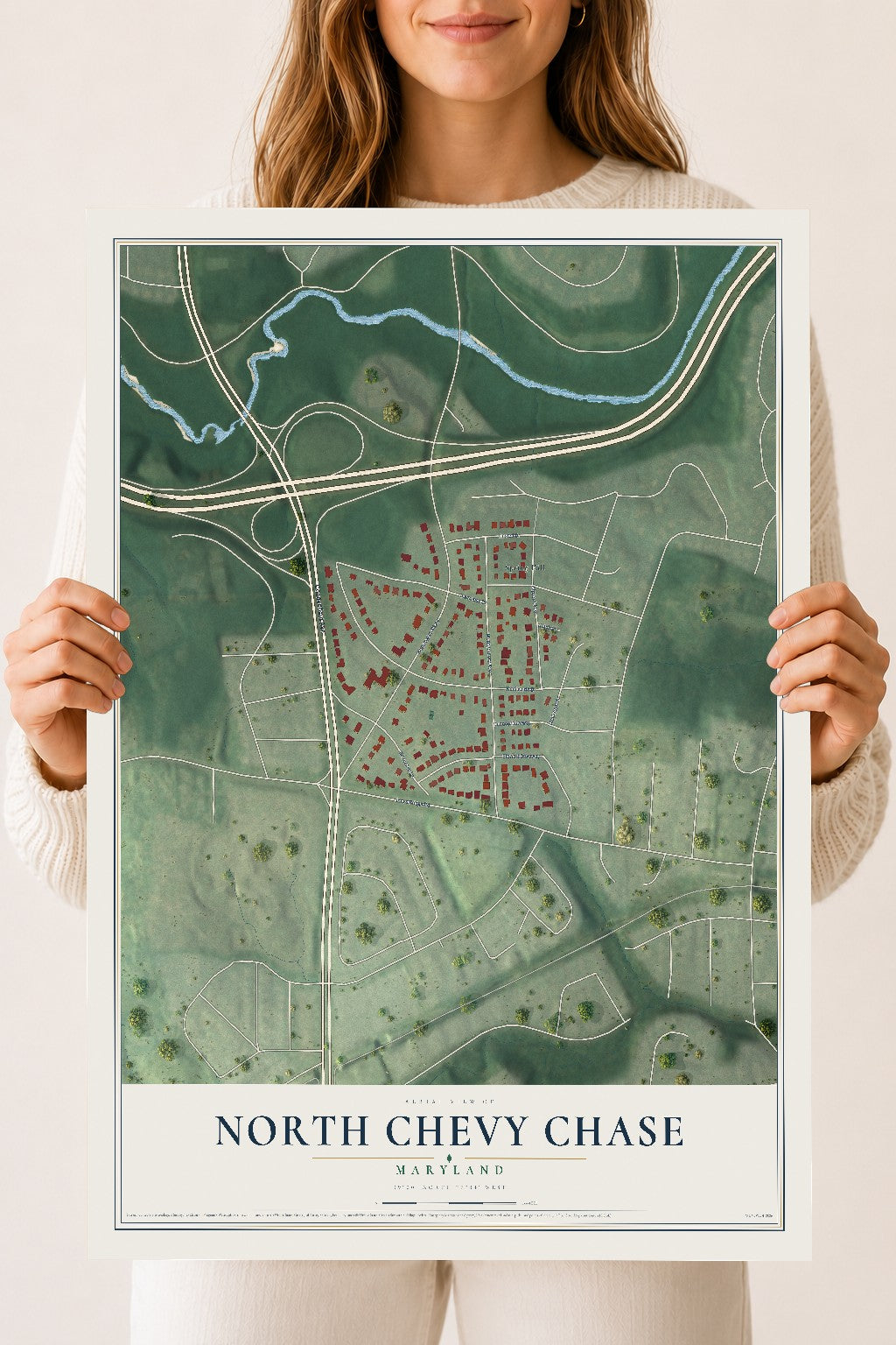 Map of North Chevy Chase, Maryland, 18 x 24 inch unframed archival matte print
