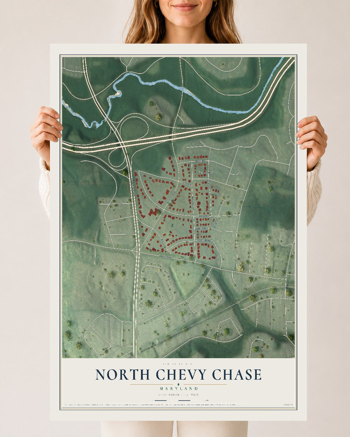 Map of North Chevy Chase, Maryland, 24 x 36 inch unframed archival matte print