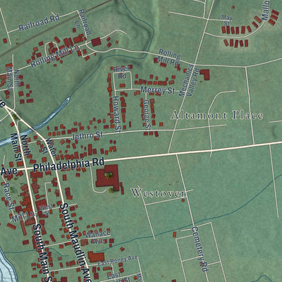 Second close-up of the map of North East, Maryland print showing more streets and buildings