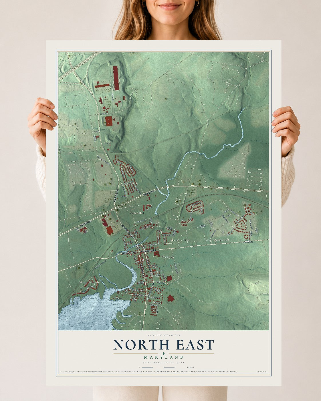 Map of North East, Maryland, 24 x 36 inch unframed archival matte print