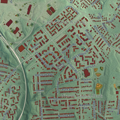 Close-up of the map of North Laurel, Maryland print showing street and building detail