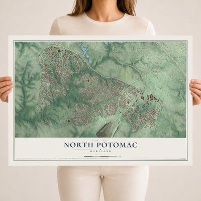 Map of North Potomac, Maryland, 18 x 24 inch unframed archival matte print