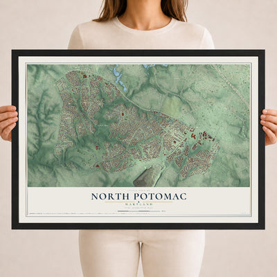 Map of North Potomac, Maryland, 18 x 24 inch print in a black wood frame
