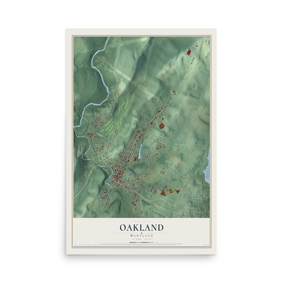 Map of Oakland, Maryland, 12 x 18 inch unframed archival matte print