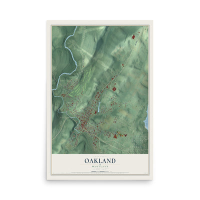 Map of Oakland, Maryland, 12 x 18 inch unframed archival matte print
