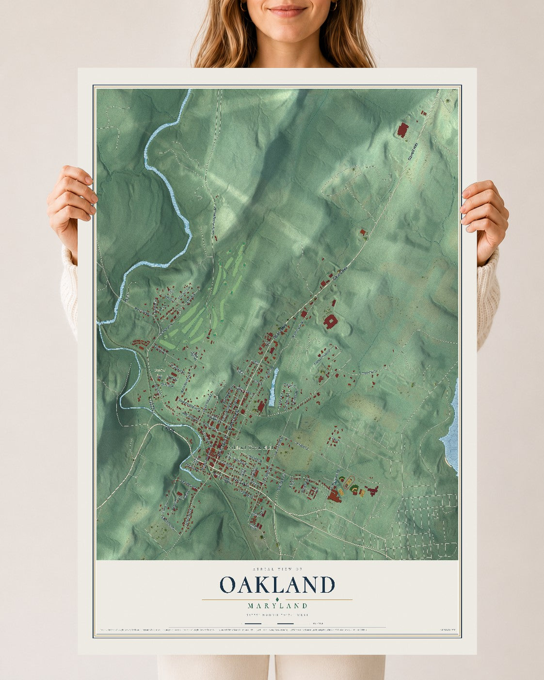 Map of Oakland, Maryland, 24 x 36 inch unframed archival matte print