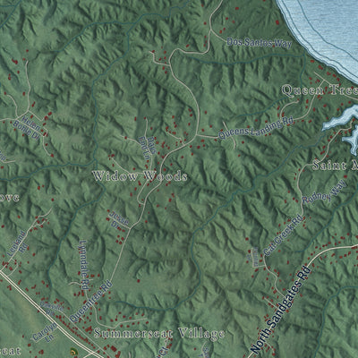 Close-up of the map of Oakville, Maryland print showing street and building detail
