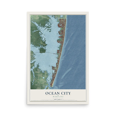 Map of Ocean City, Maryland, 12 x 18 inch unframed archival matte print