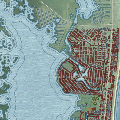 Close-up of the map of Ocean City, Maryland print showing street and building detail