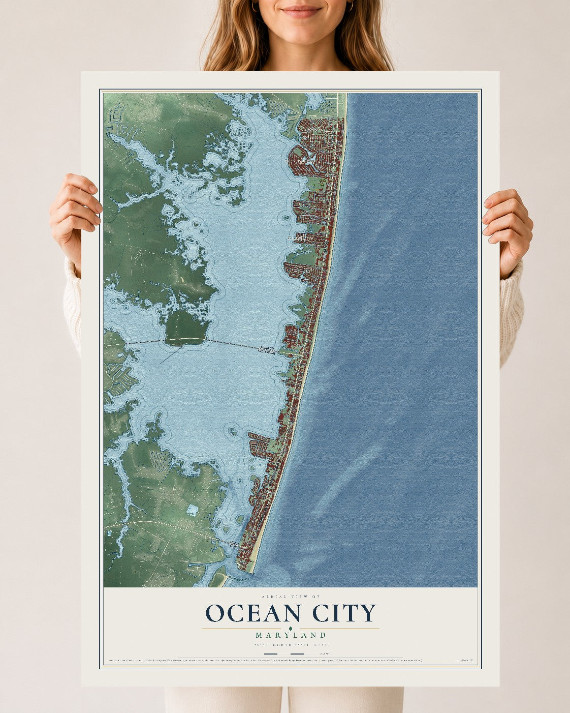 Map of Ocean City, Maryland, 24 x 36 inch unframed archival matte print