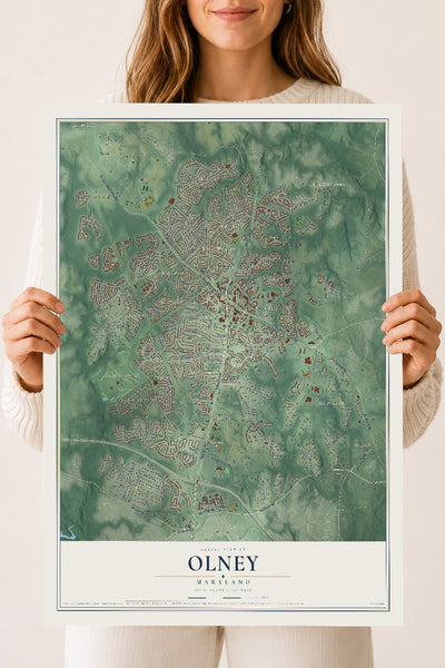 Map of Olney, Maryland, 18 x 24 inch unframed archival matte print