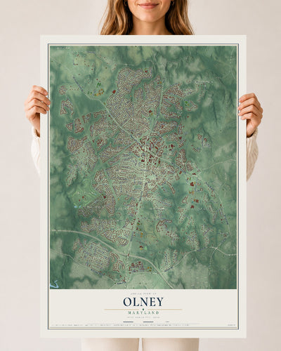 Map of Olney, Maryland, 24 x 36 inch unframed archival matte print