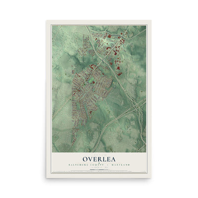 Map of Overlea, Baltimore County, Maryland, 12 x 18 inch unframed archival matte print