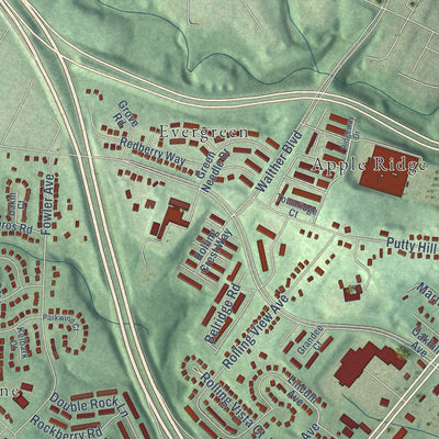 Second close-up of the map of Overlea, Baltimore County, Maryland print showing more streets and buildings