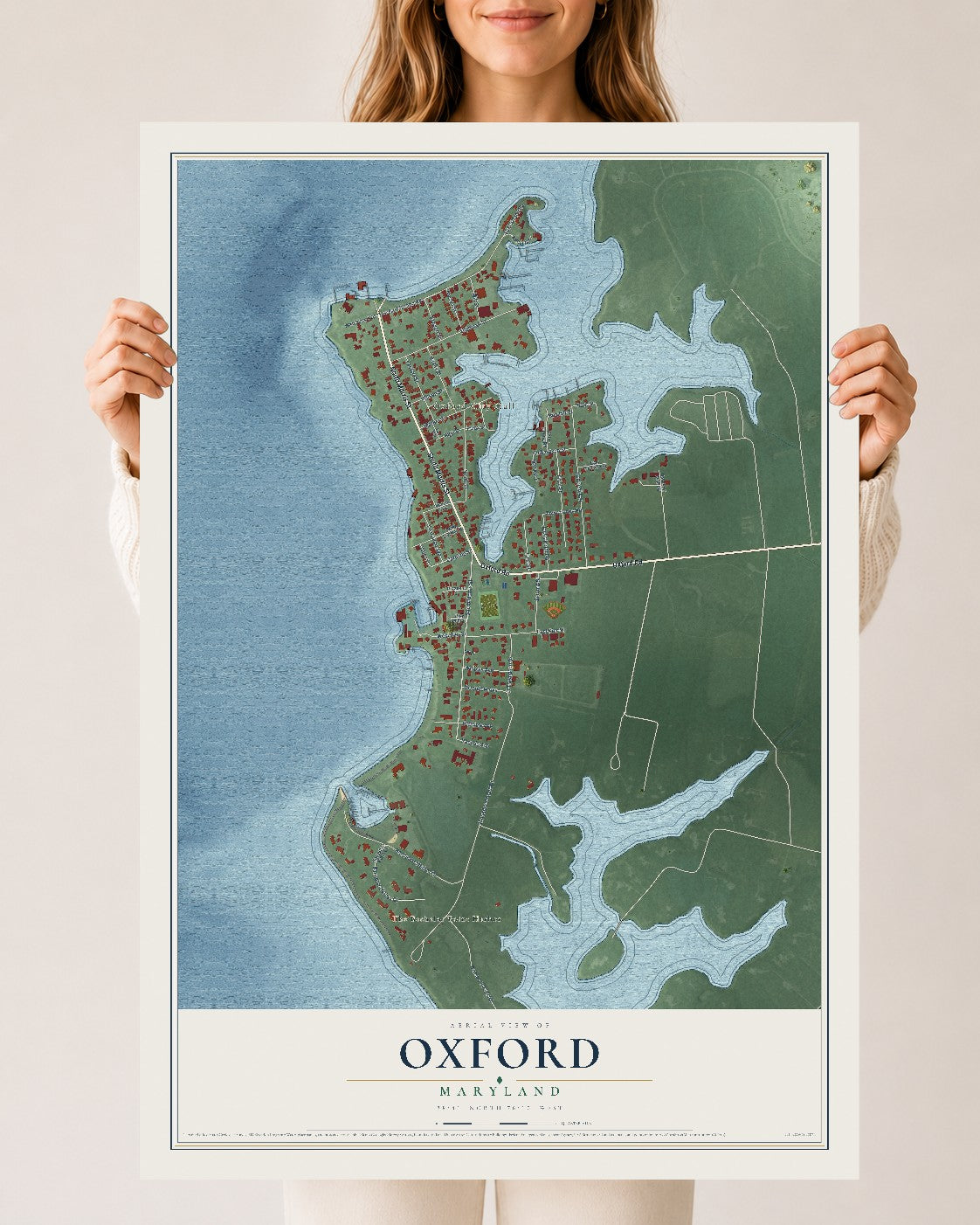 Map of Oxford, Maryland, 24 x 36 inch unframed archival matte print