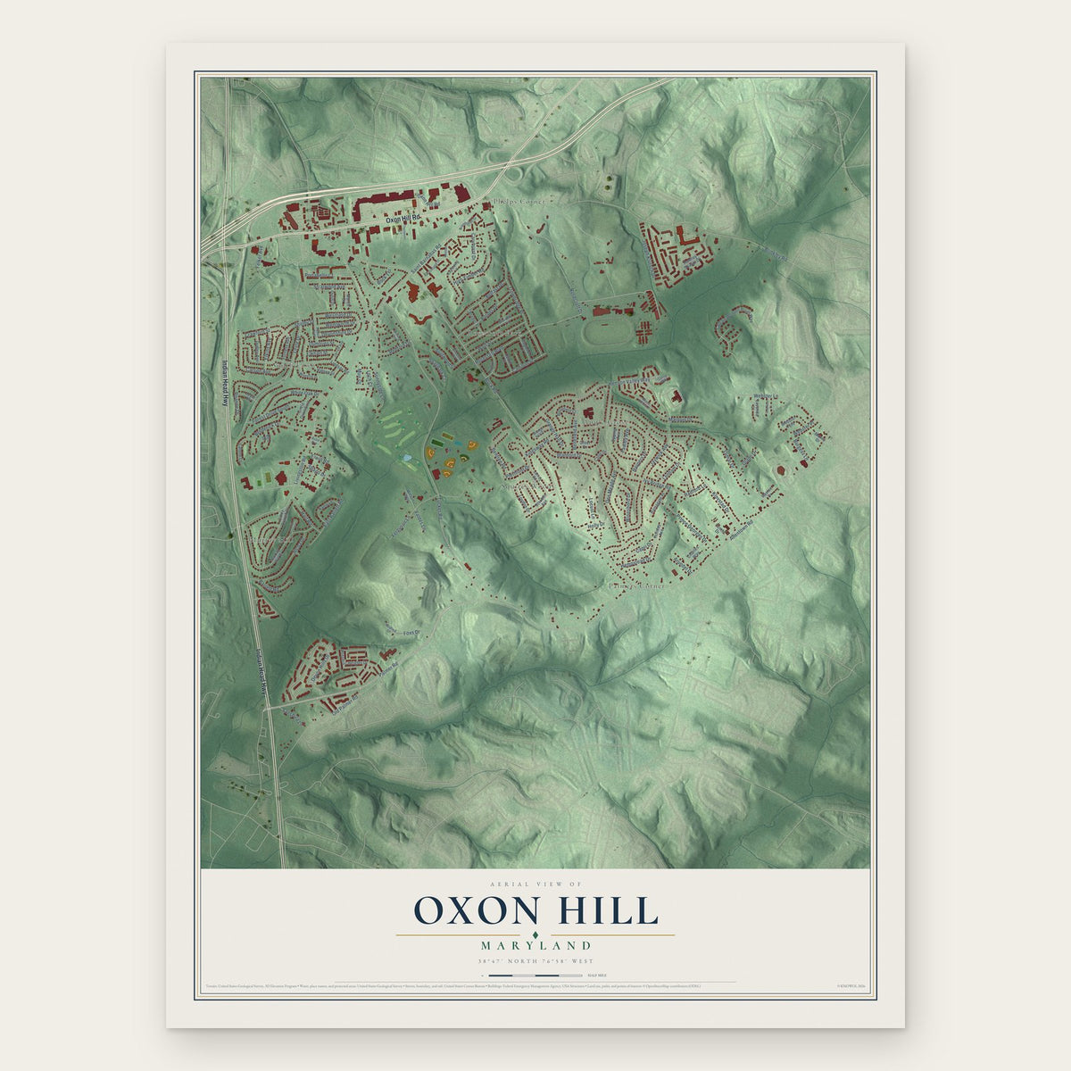 Oxon Hill, Maryland map print, the full design